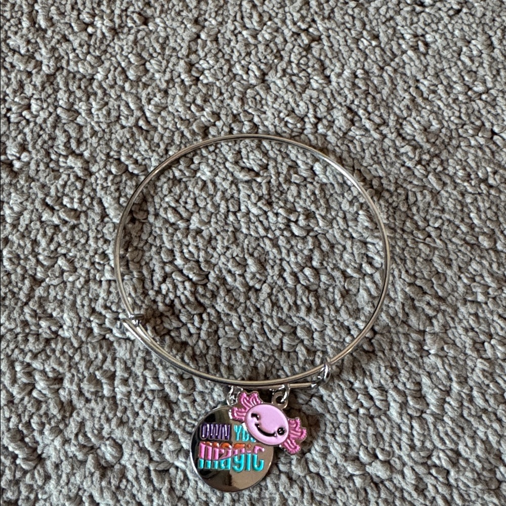 Silver Bangle Bracelet with Pink Charm